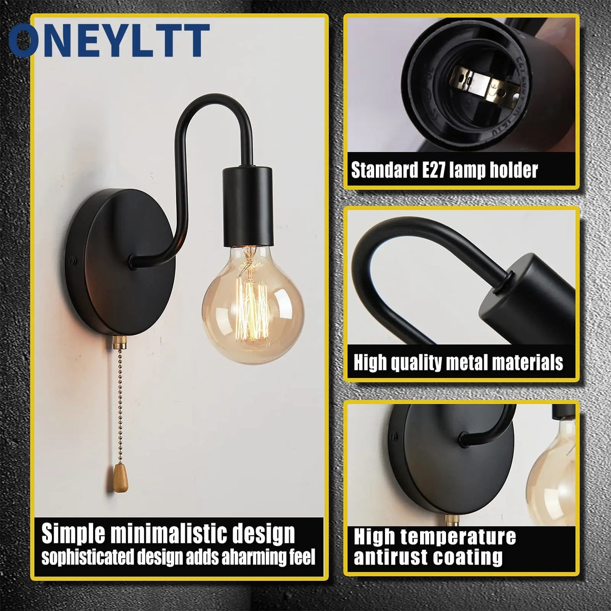 Industriell vägglampa i svart järn