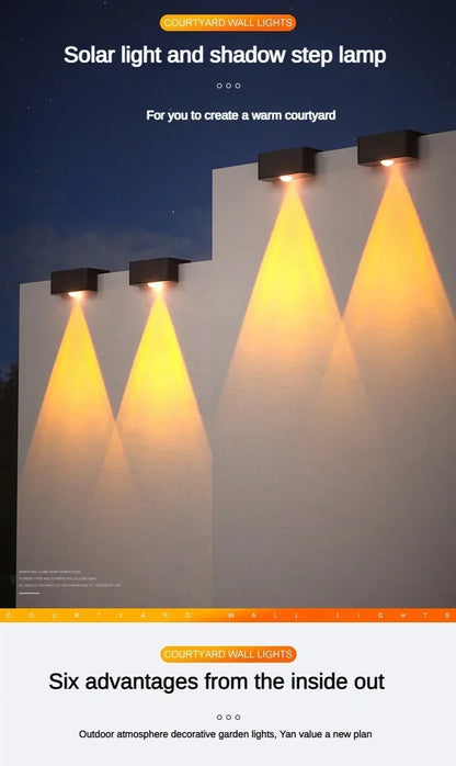 Solcellsdriven vägglampa med dubbelt ljussken