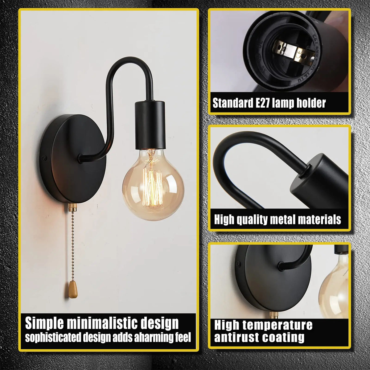 Industriell vägglampa i svart järn